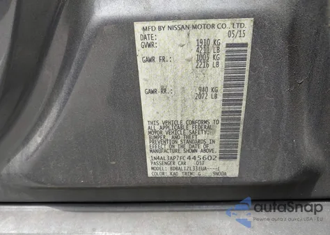 2015 Nissan Altima 2.5 Sv из США, поврежденный, VIN 1N4AL3AP7FC445602